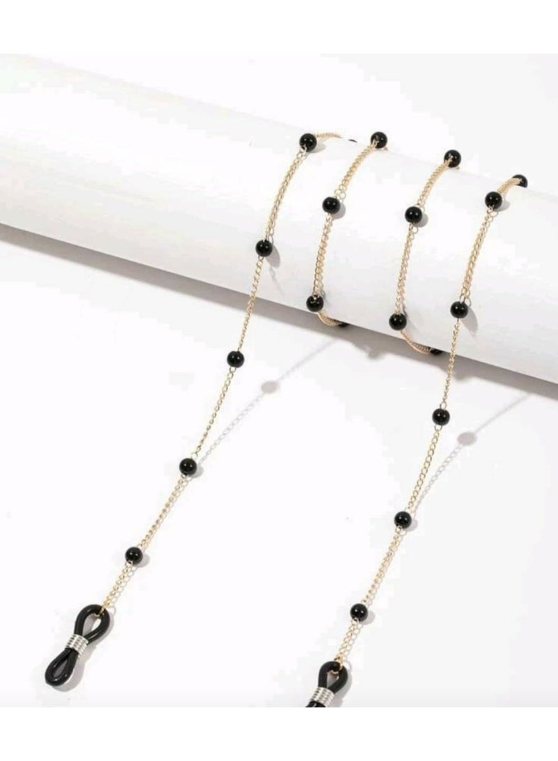 سلسلة نظارة حريمي من لؤلؤ أسود و سلسلة ذهبي